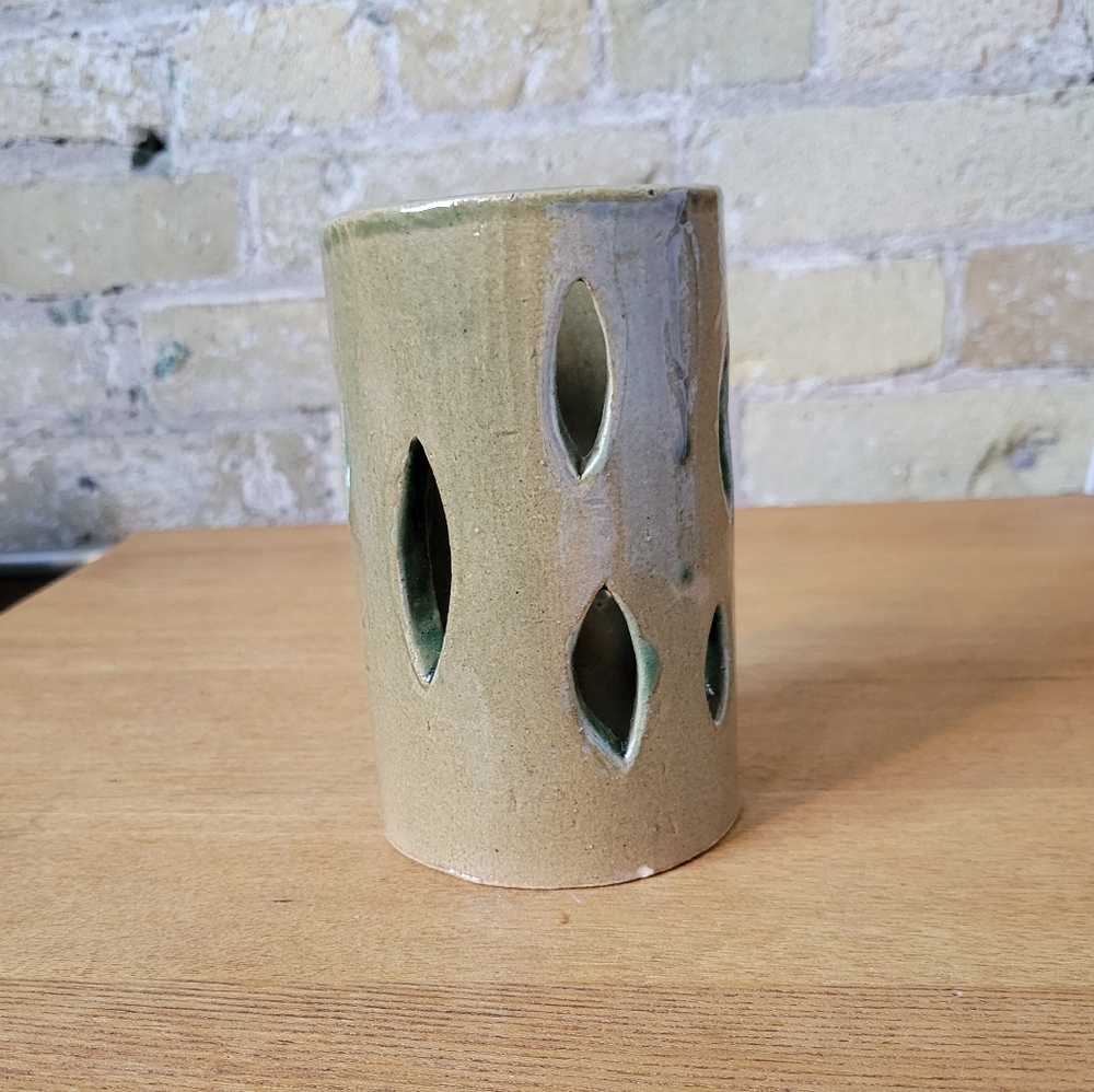 Ceramic Green Glazed Illuminary with Cutouts